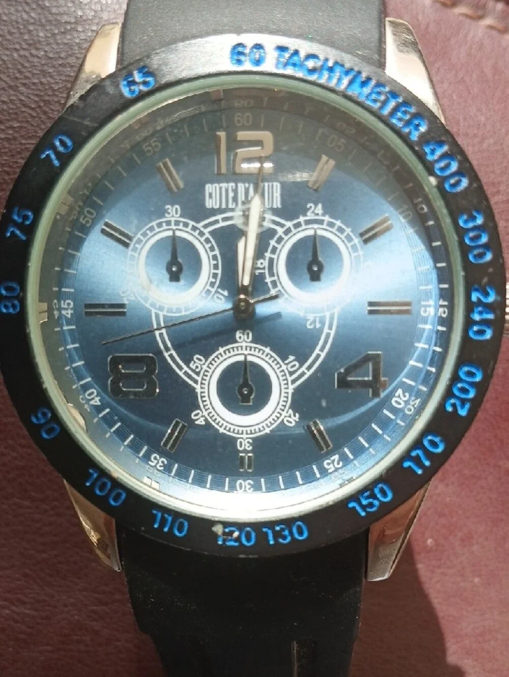 Men's Black and Blue Sport Watch with Silicone Strapiii77 I i I u